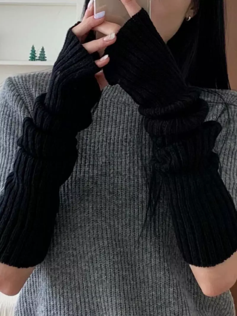 Lemei - Korean Women Fashion - #womensfashion - H079 Rib Long Gloves - 6