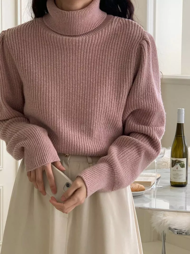 Libre - Korean Women Fashion - #momslook - Puff Turtlenck Knit Tee