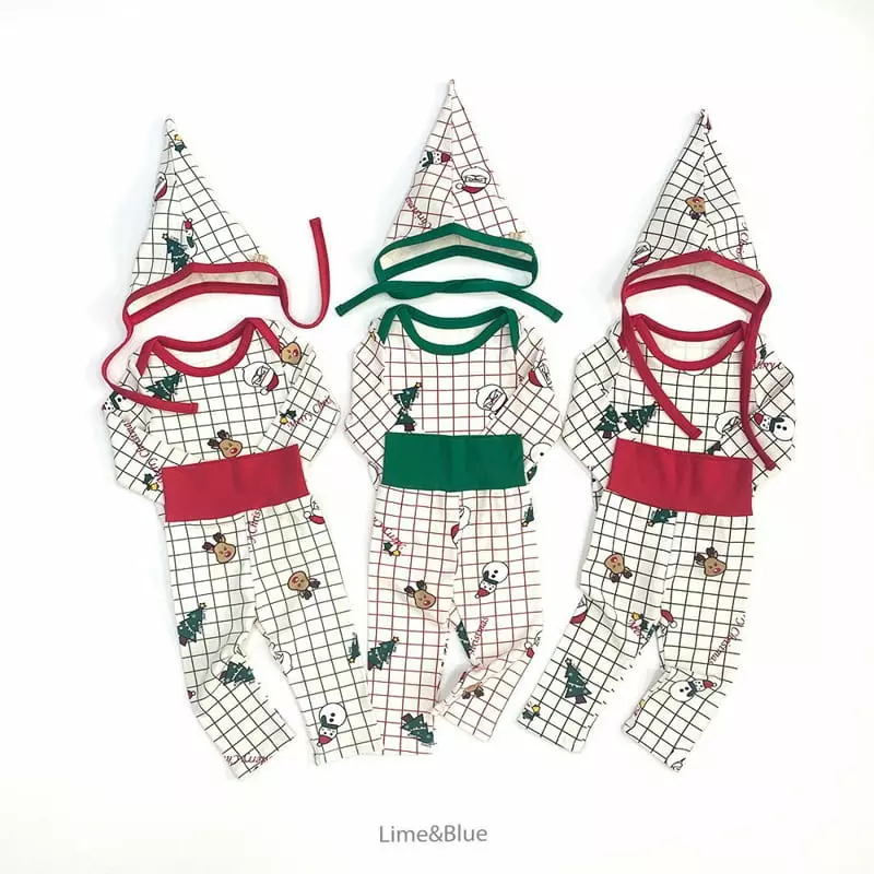 Lime & Blue - Korean Baby Fashion - #babyclothing - Merry Christmas Bodysuit with Hat - 3
