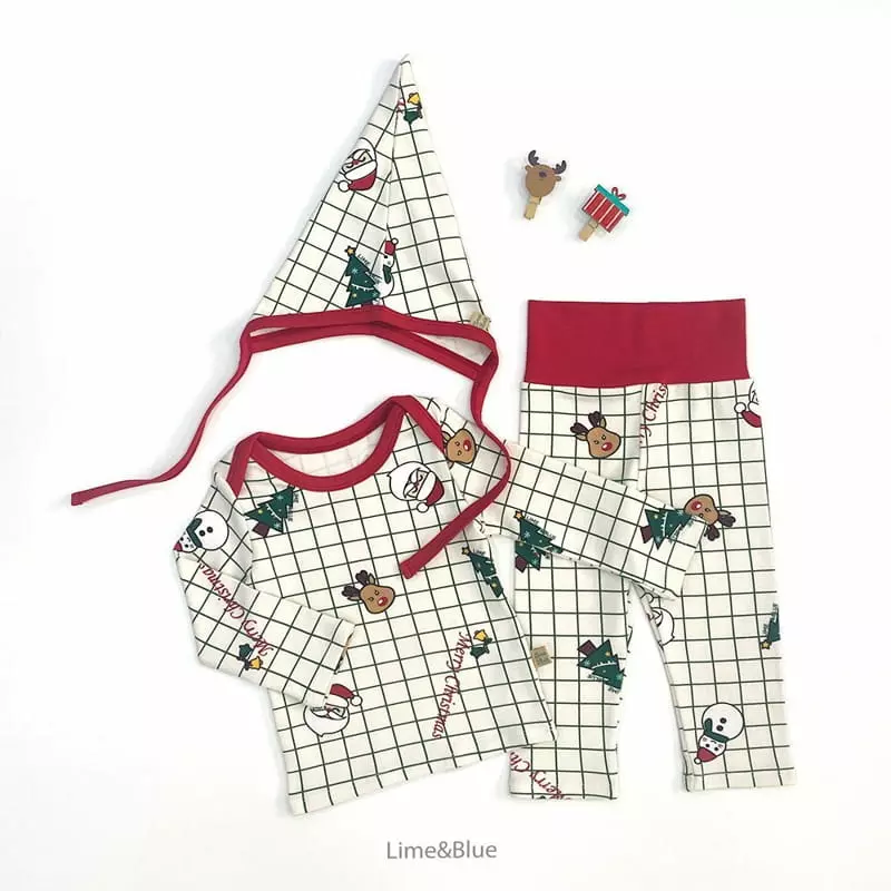 Lime & Blue - Korean Baby Fashion - #babygirlfashion - Merry Christmas Bodysuit with Hat - 6