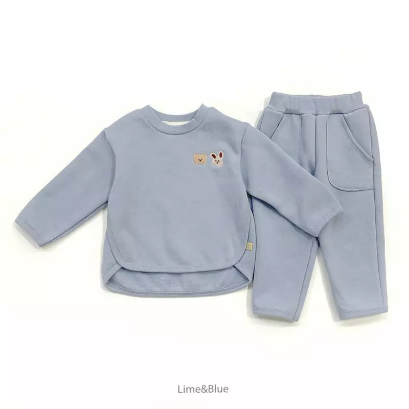 Lime & Blue - Korean Children Fashion - #Kfashion4kids - Lime Friends Top Bottom Set - 8