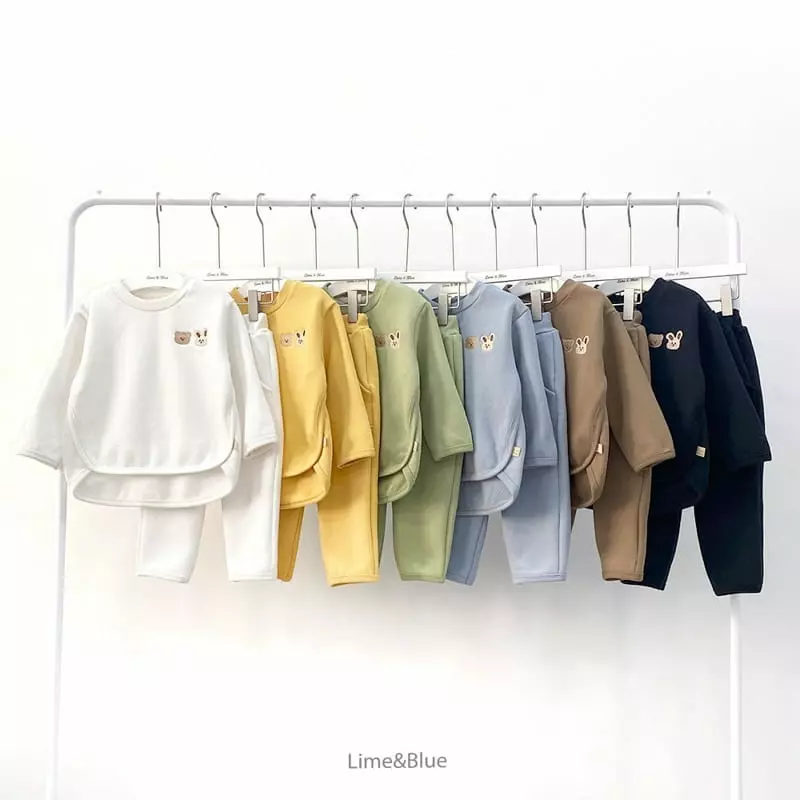 Lime & Blue - Korean Children Fashion - #childrensboutique - Lime Friends Top Bottom Set