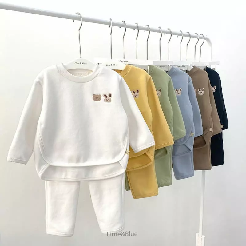 Lime & Blue - Korean Children Fashion - #designkidswear - Lime Friends Top Bottom Set - 2