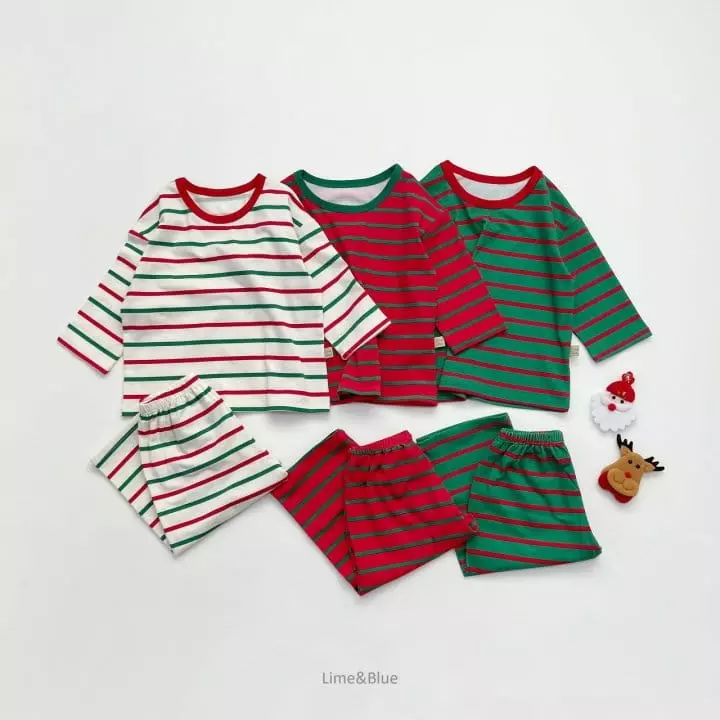 Lime & Blue - Korean Children Fashion - #fashionkids - Christmas Stripes Easywear