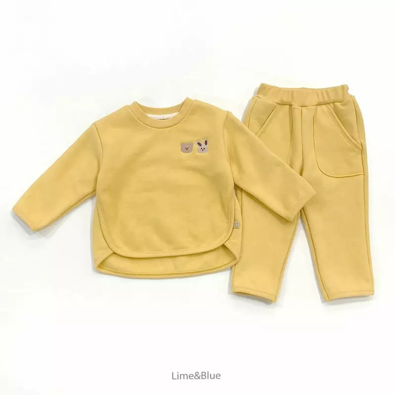 Lime & Blue - Korean Children Fashion - #kidsshorts - Lime Friends Top Bottom Set - 5