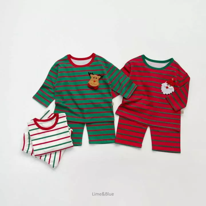Lime & Blue - Korean Children Fashion - #kidsshorts - Christmas Stripes Easywear - 2