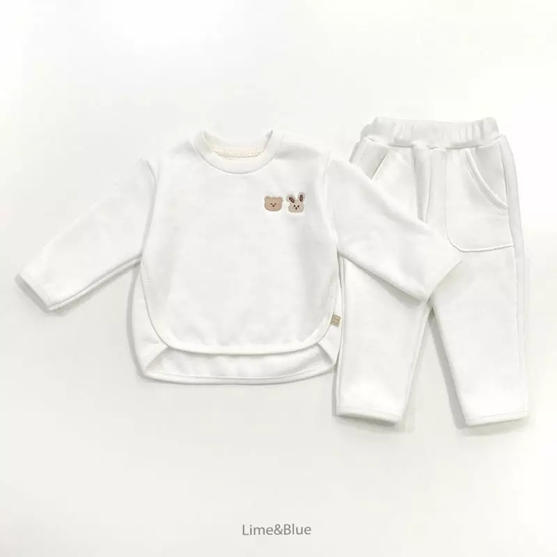 Lime & Blue - Korean Children Fashion - #kidsstore - Lime Friends Top Bottom Set - 6