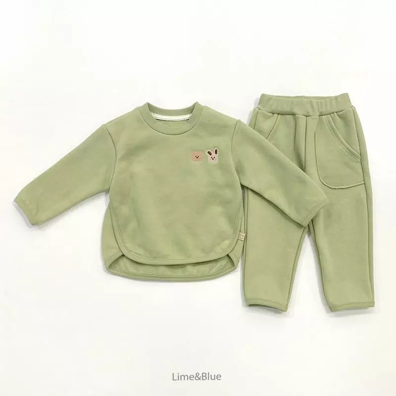 Lime & Blue - Korean Children Fashion - #kidzfashiontrend - Lime Friends Top Bottom Set - 7