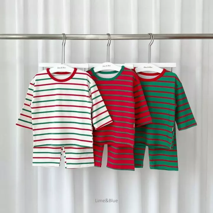 Lime & Blue - Korean Children Fashion - #kidsstore - Christmas Stripes Easywear - 4