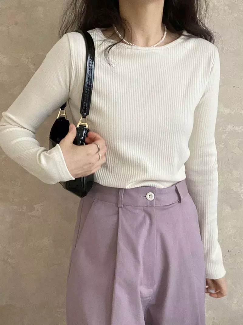 Logon - Korean Women Fashion - #romanticstyle - Rib Sasun Knit Tee
