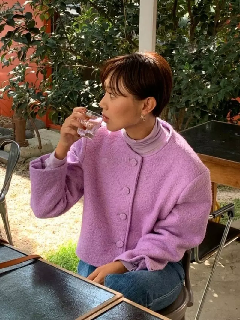 Lovemoment - Korean Women Fashion - #vintageinspired - Terry Crop Jacket