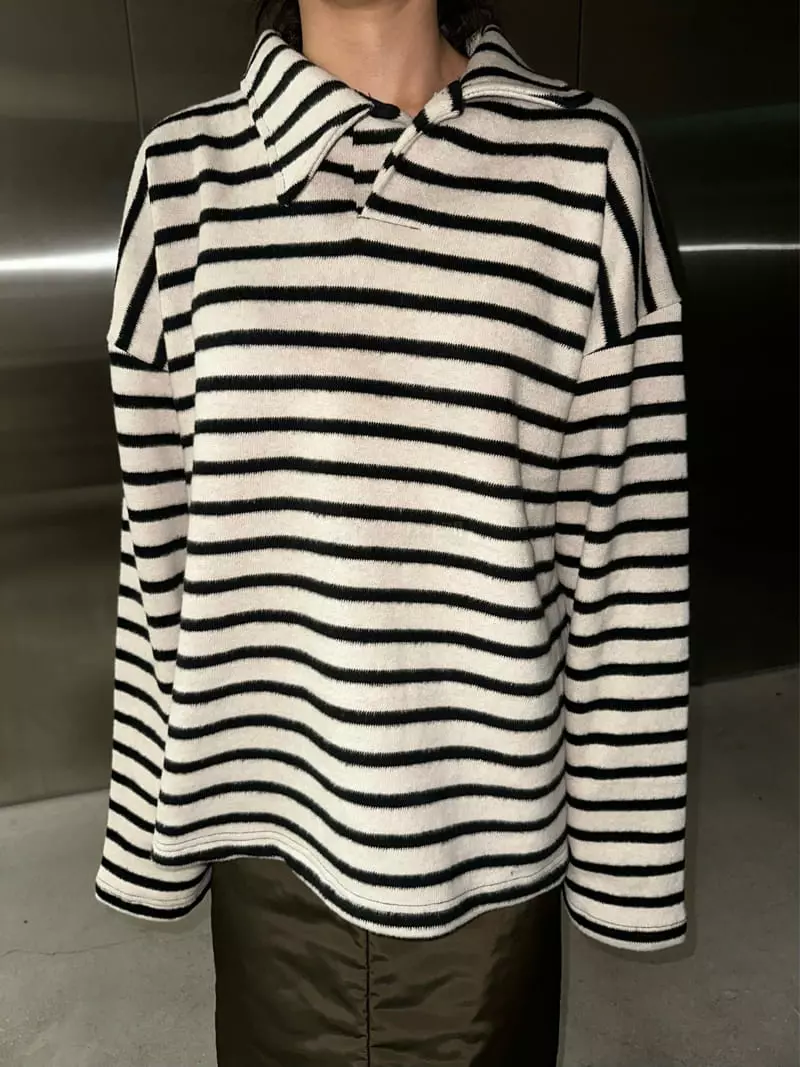 Maint - Korean Women Fashion - #momslook - Fleece Stripes Tee - 3