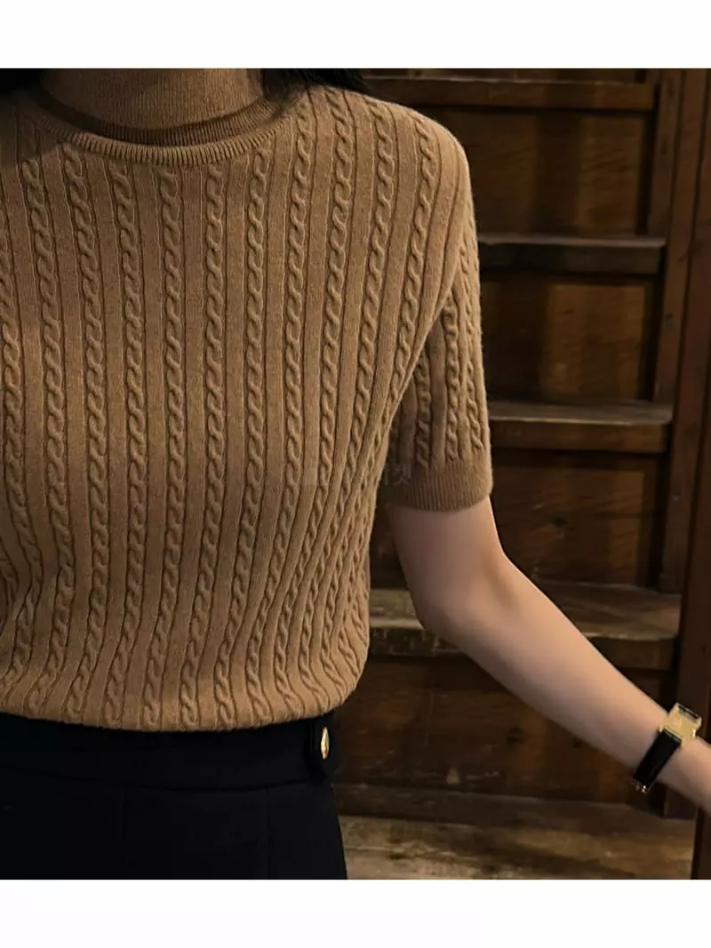 Nan - Korean Women Fashion - #vintageinspired - Cash Twist Turtleneck Tee