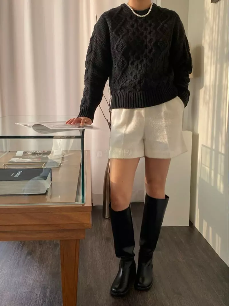 Nave - Korean Women Fashion - #vintagekidsstyle - Fisherman Knit Tee - 3