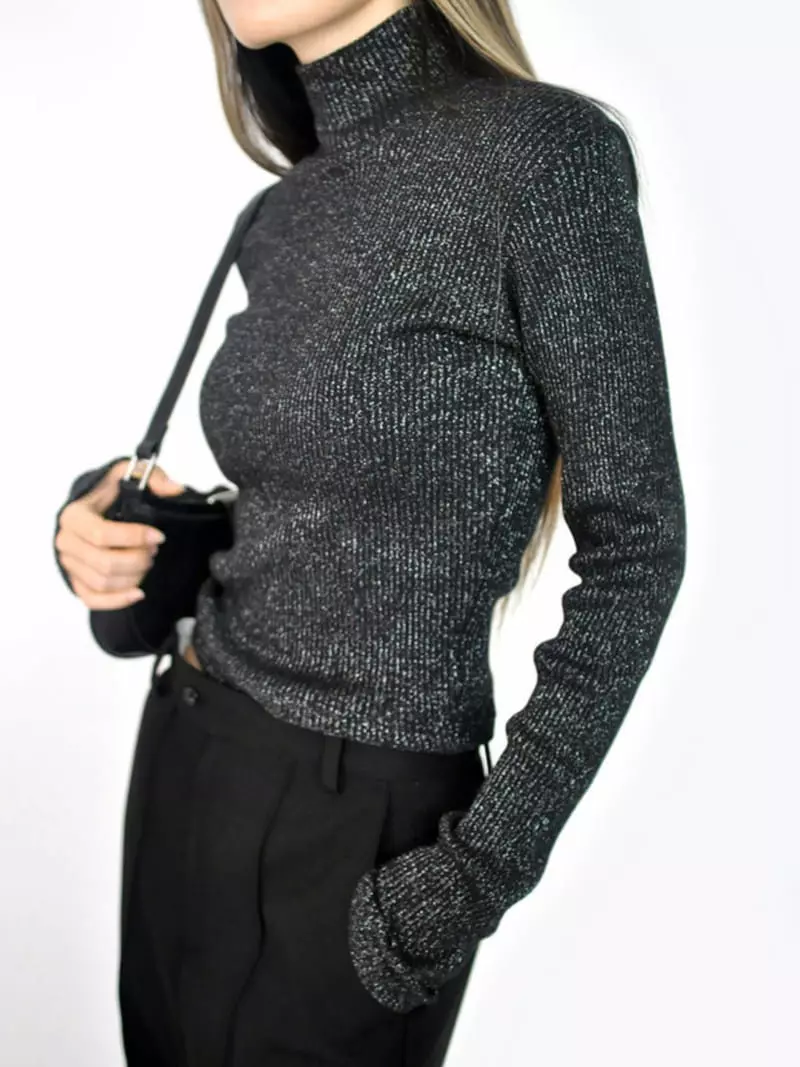 Neuter - Korean Women Fashion - #momslook - Shine Rib Turtleneck Tee