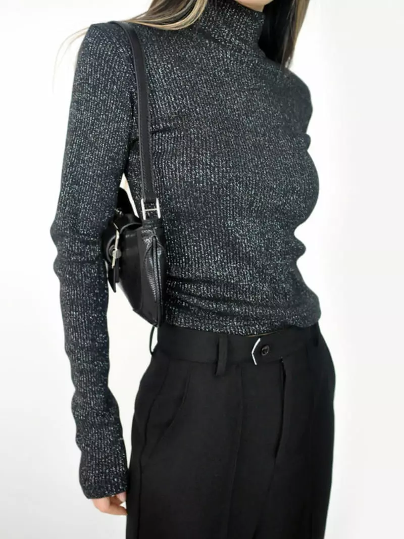 Neuter - Korean Women Fashion - #momslook - Shine Rib Turtleneck Tee - 4