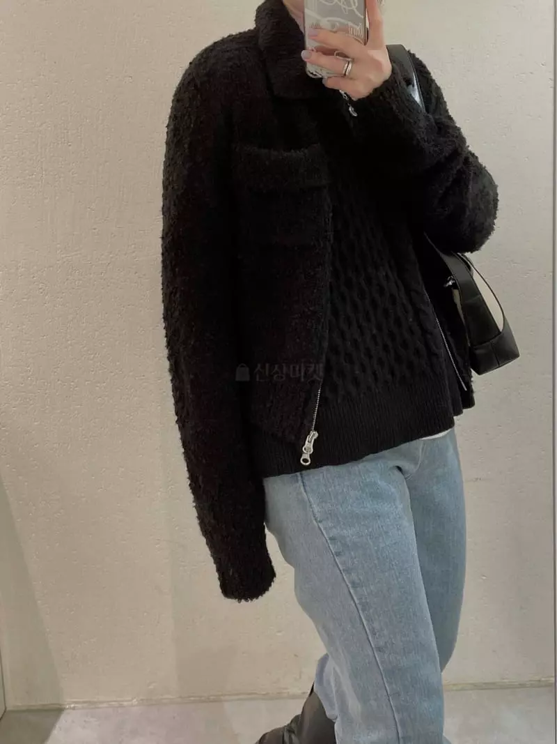 Odor - Korean Women Fashion - #momslook - Buckle Zip-up Cardigan - 2