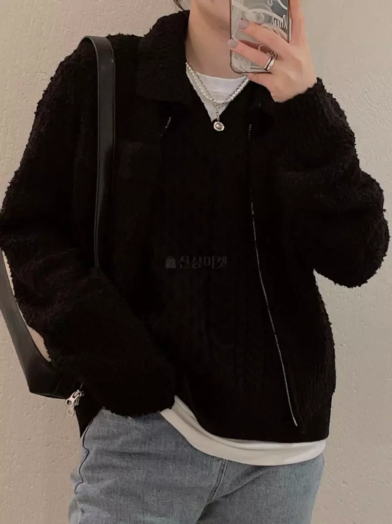 Odor - Korean Women Fashion - #womensfashion - Buckle Zip-up Cardigan - 4