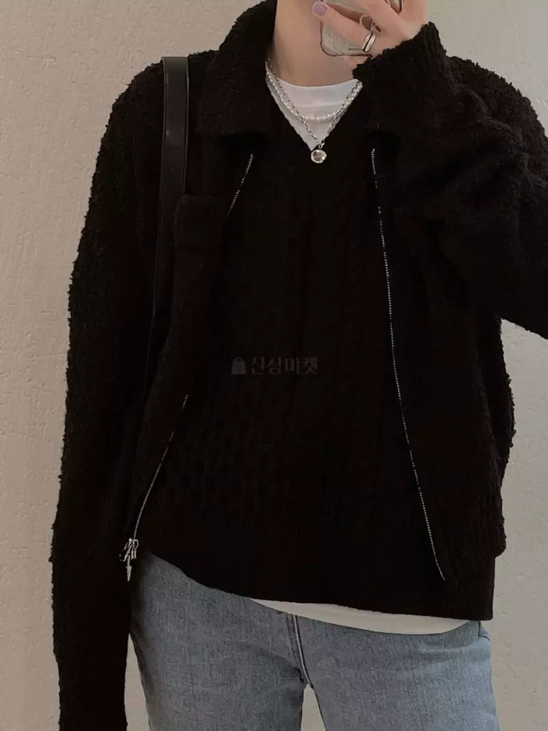 Odor - Korean Women Fashion - #womensfashion - Buckle Zip-up Cardigan - 3