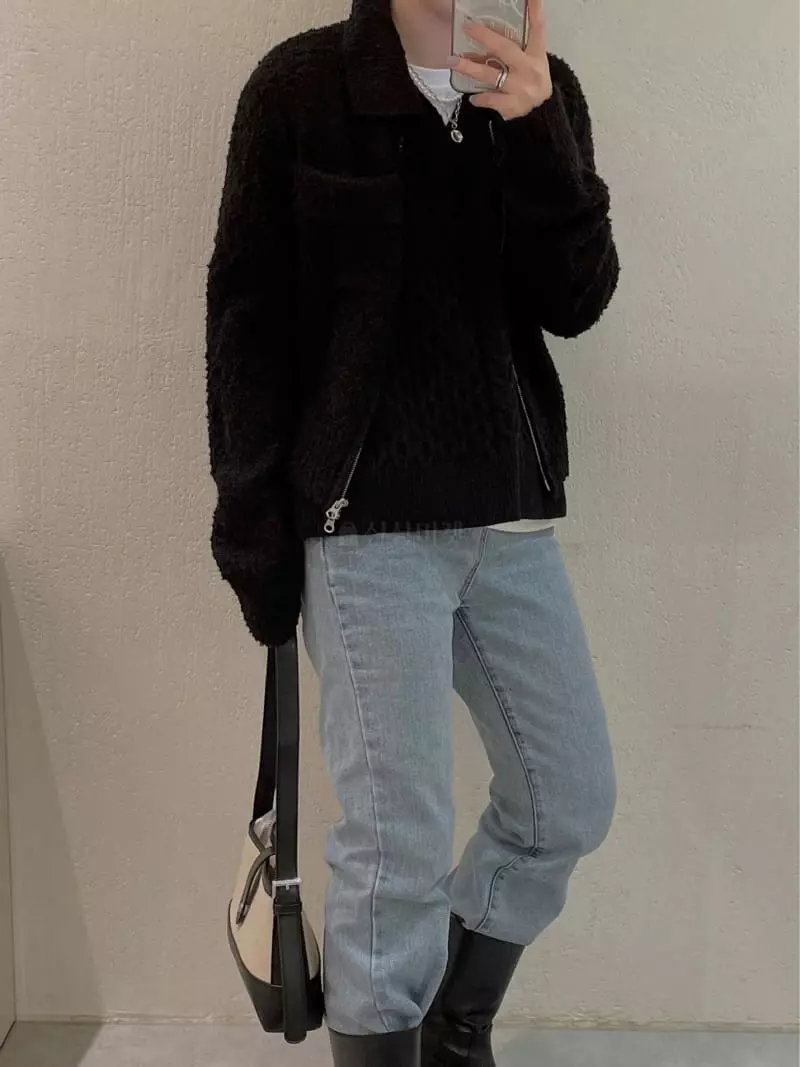Odor - Korean Women Fashion - #womensfashion - Buckle Zip-up Cardigan - 5