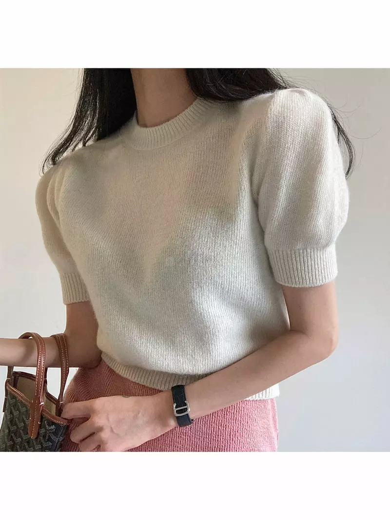 Ondo - Korean Women Fashion - #romanticstyle - Racoon Puff Knit Tee - 10