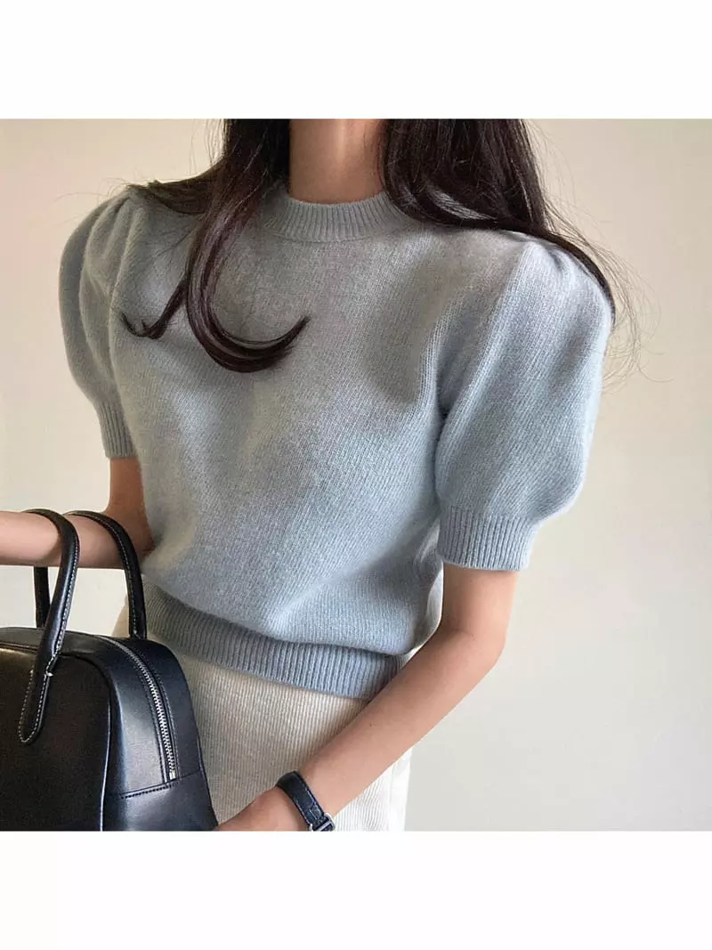 Ondo - Korean Women Fashion - #shopsmall - Racoon Puff Knit Tee - 11