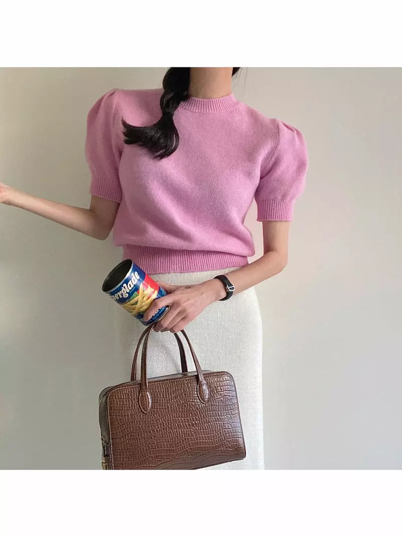 Ondo - Korean Women Fashion - #vintageinspired - Racoon Puff Knit Tee - 6