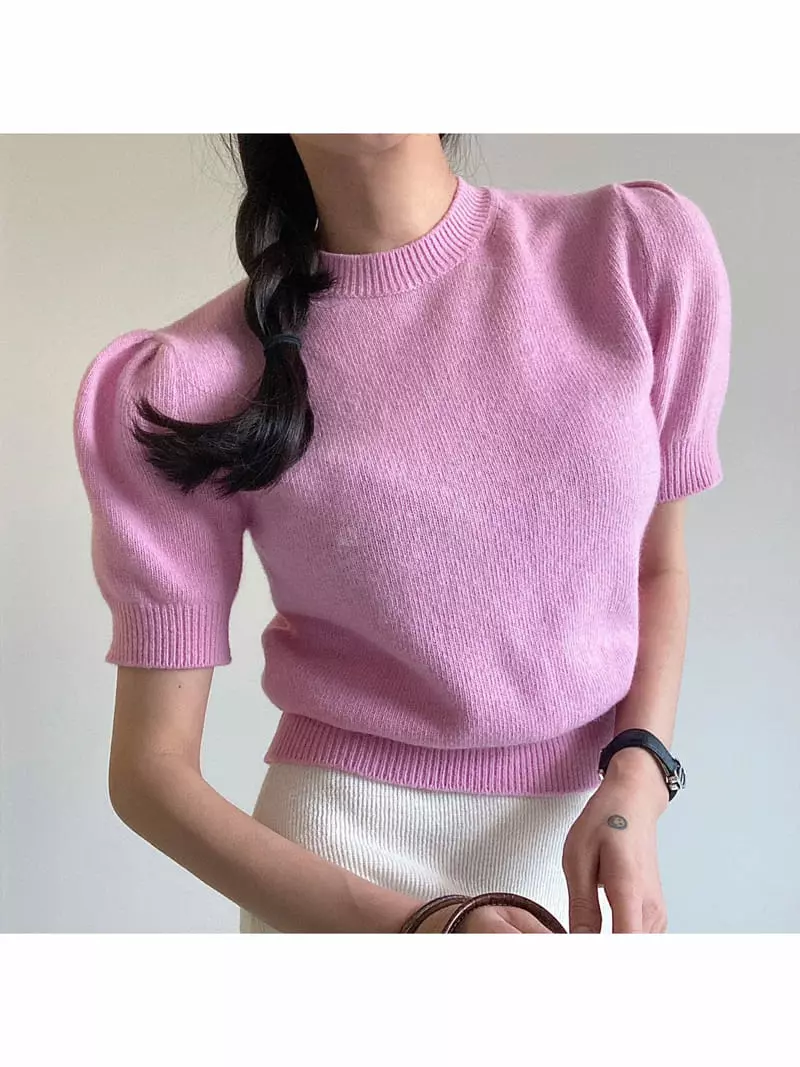 Ondo - Korean Women Fashion - #womensfashion - Racoon Puff Knit Tee