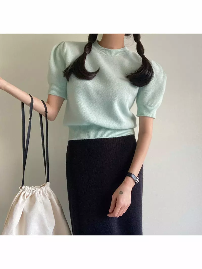 Ondo - Korean Women Fashion - #womensfashion - Racoon Puff Knit Tee - 5