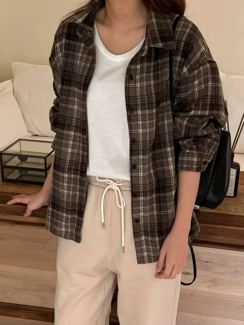 Outrene - Korean Women Fashion - #momslook - Bay Check Shirt - 6
