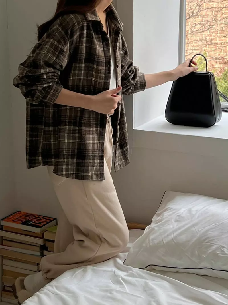 Outrene - Korean Women Fashion - #momslook - Bay Check Shirt - 8