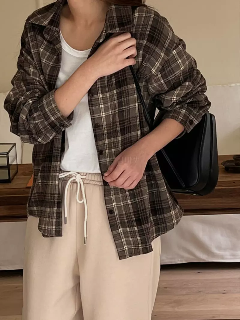 Outrene - Korean Women Fashion - #thatsdarling - Bay Check Shirt - 2