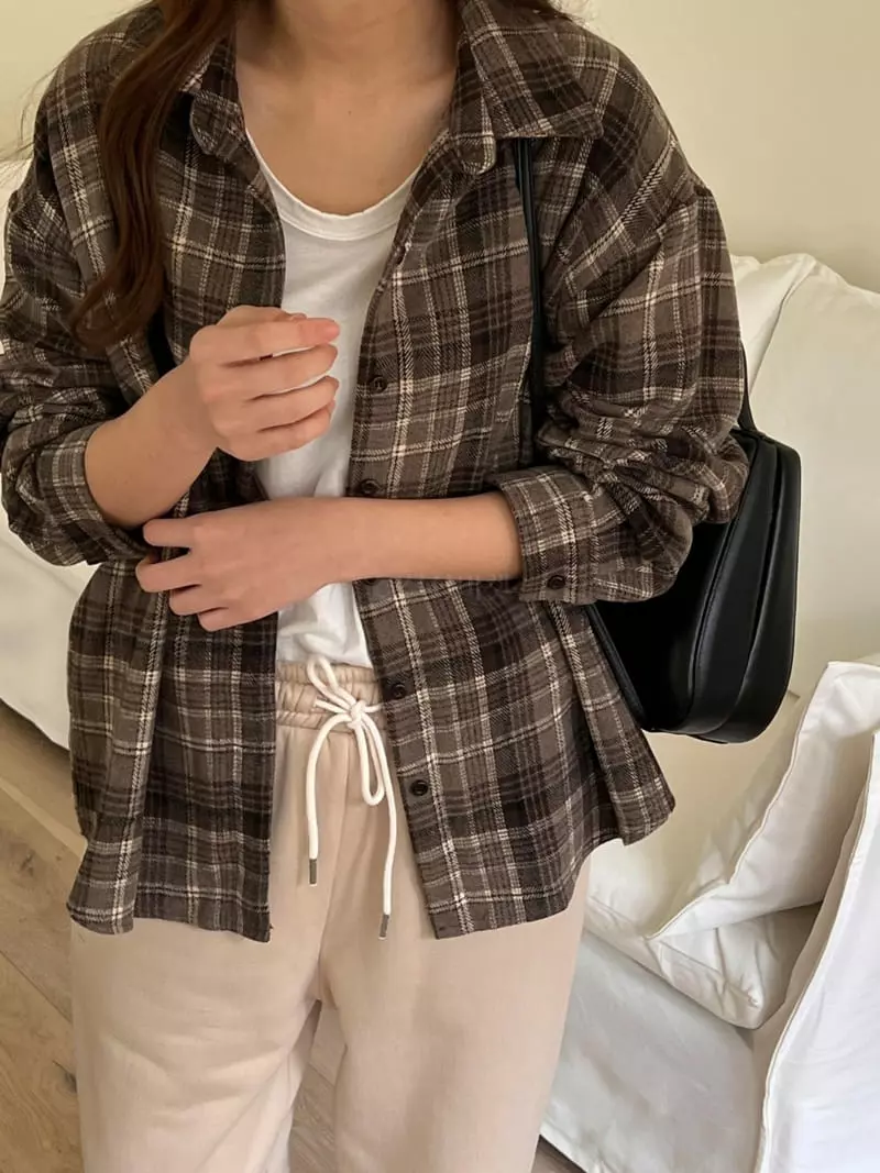 Outrene - Korean Women Fashion - #womensfashion - Bay Check Shirt - 5