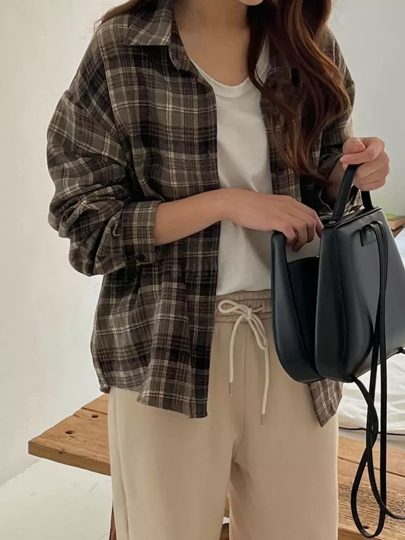 Outrene - Korean Women Fashion - #womensfashion - Bay Check Shirt - 9