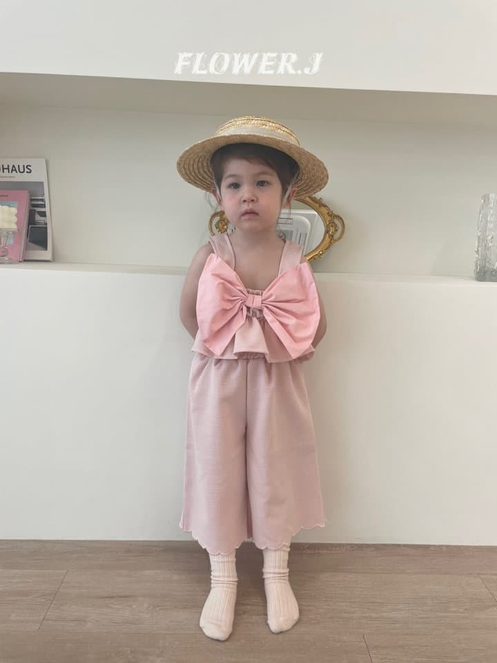 Flower J - Korean Children Fashion - #stylishchildhood - Big Ribon Sleeveless Top Bottom Set - 4